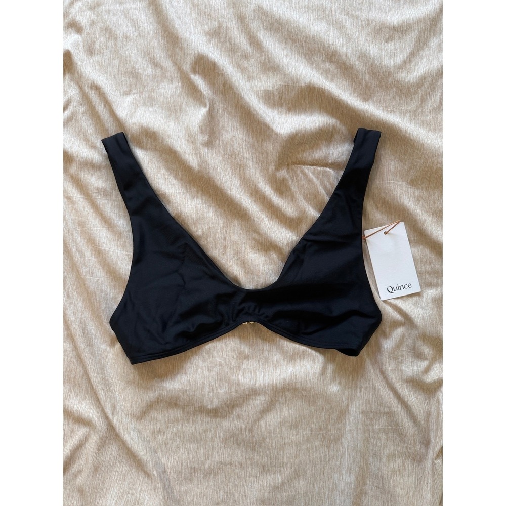 quince italian plunge bikini top bathing suit in black, women size small - Picture 3 of 6